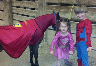 Ella and Grayson with Sheeton as superheroes in San Antonio 2012