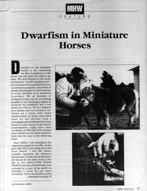 Dwarfism article from the Miniature Horse World 1