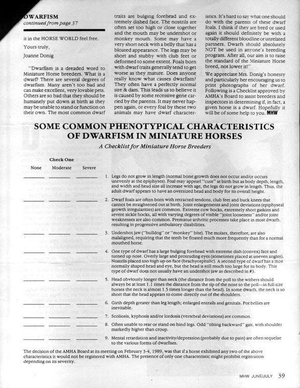 Dwarfism article from the Miniature Horse World 2